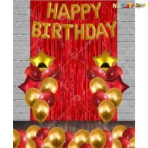 010J - Happy Birthday Decoration combo - Golden & Red - Set Of 39
