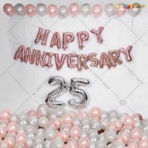 01A Happy Anniversary Decoration Combo - RoseGold & Silver - Set Of 48