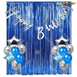 01N -Silver & Blue Birthday Decoration Combo - Set of 38