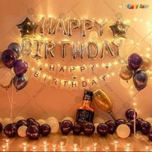 02B - Happy Birthday Decoration combo - Black & Golden - Set of  51 