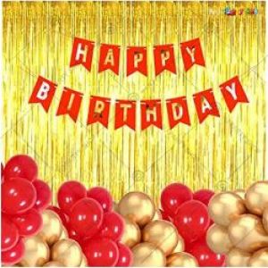 04D - Happy Birthday Decoration Combo - Red & Golden - Set Of 45