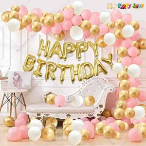 05Y -Pink & Golden Birthday Decoration Combo- Set of 43