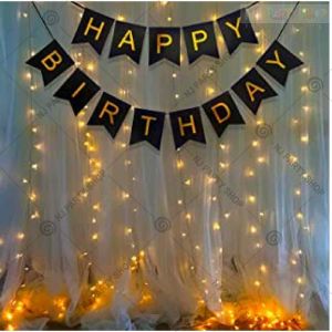 08Y Black Banner With Lights Birthday Decoration Combo - Set of 14