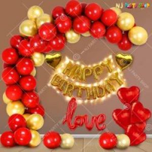 09J - Happy Birthday Decoration Combo - Golden & Red - Set Of 55