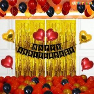 0B13 - Happy Anniversary Decoration Combo - Black & Red - Set Of 69