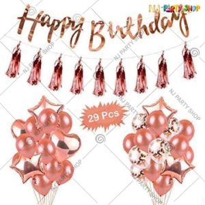 010K - Birthday Party Decoration Combo - Rose Gold - Set of 45