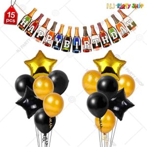 012K - Birthday Party Decoration Combo - Black & Gold - Set of 31