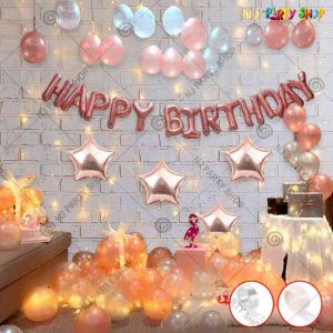 012Q - Birthday Party Decoration Combo - RoseGold & Silver - Set of 50