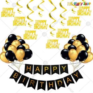 014K - Birthday Party Decoration Combo - Gold & Black - Set of 43