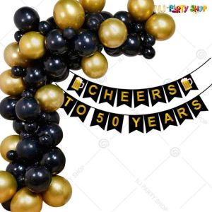 016S - Birthday Party Decoration Combo - Gold & Black - Set of 60