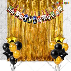 017K - Birthday Party Decoration Combo - Black & Golden - Set of 34