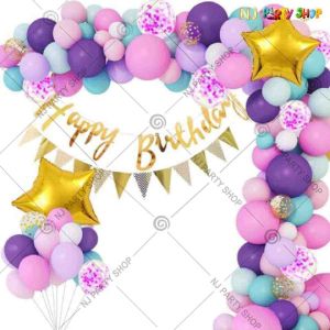 019S - Birthday Party Decoration Combo - Multi Colour -Set of 68
