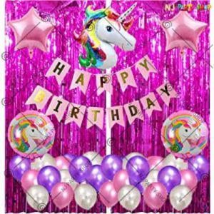 1A - Unicorn Theme Happy Birthday Decoration - Pink - Set Of 50