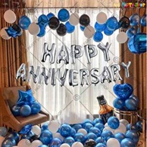 1B - Happy Anniversary Decoration Combo - Blue & Silver - Set Of 66