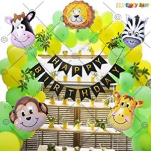 1B - Jungle Theme Happy Birthday Decoration Combo - Set Of 58
