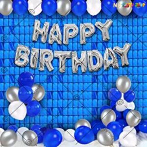 1C - Happy Birthday Decoration Combo - Blue & Silver - Set Of 58