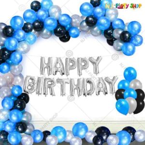01Q - Birthday Party Decoration Combo - Blue & Silver - Set of 58
