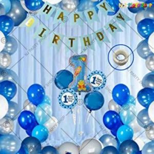 1st Happy Birthday Decoration Combo - Blue & Silver - Set Of 69