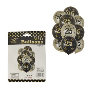 25th Birthday Rubber Balloons - Set of 10