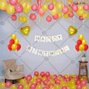 3A - Happy Birthday Decoration Combo - Golden & Pink - Set Of 55