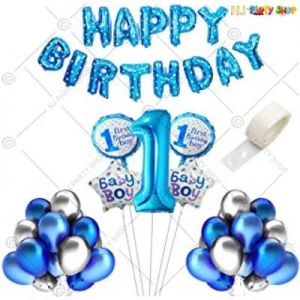 3B - 1st Birthday Decoration Combo - Blue & Silver - Set Of 55