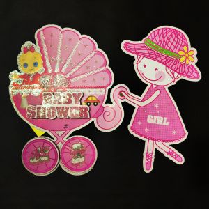 3D Glitter Baby Shower Big Hanging/Sticker Decoration - Pink - Model 1001