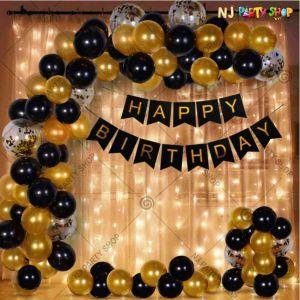 03K - Birthday Party Decoration Combo - Black & Gold - Set of 44