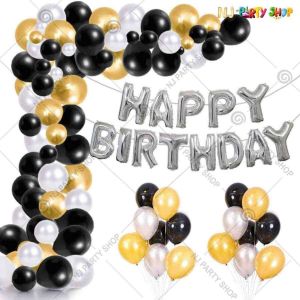 04Q - Birthday Party Decoration Combo - Golden & Silver - Set of 58