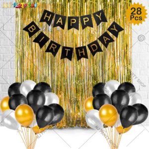 06K - Birthday Party Decoration Combo - Gold & Black - Set of 45
