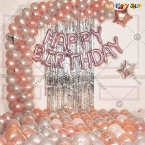 06P - Birthday Party Decoration Combo - RoseGold & Silver - Set of 79