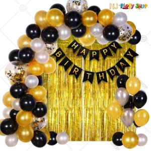 06Q - Birthday Party Decoration Combo - Golden & Black - Set of 65