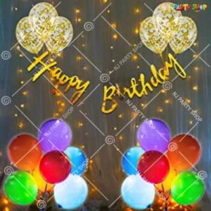 7A - Happy Birthday decoration Combo - Golden - Set Of 45