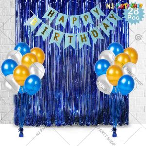 07K - Birthday Party Decoration Combo - Blue & Gold - Set of 35