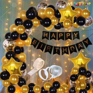 07Q - Birthday Party Decoration Combo - Golden & Black - Set of 59