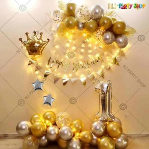 07S - Birthday Party Decoration Combo - Golden & Silver - Set of 51
