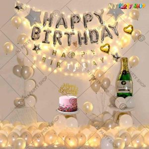 08S - Birthday Party Decoration Combo - Silver & gold - Set of 75