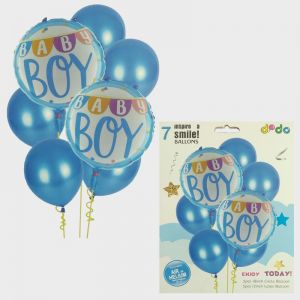 Baby Boy Foil Set With Rubber Balloons - Set of 7