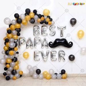 01B - Father's Day Decoration Combo - Best Papa Ever Silver, Black & Gold