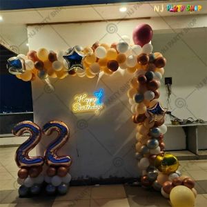 Birthday Decorations - Black, Silver & Golden - LED Neon Happy