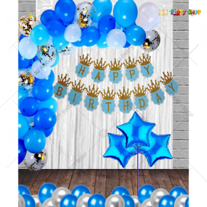 07M - Blue & Silver Birthday Decoration Combo Kit - Set of 61