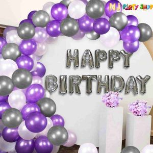01H - Silver & Purple Birthday Decoration Combo - Set of 61 Pcs