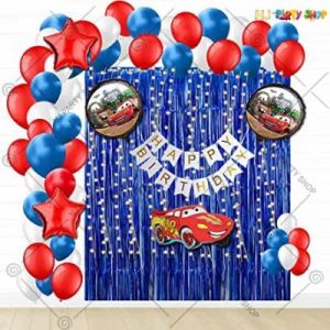 Car Theme Birthday Decoration Combo - Blue & Red - Set Of 51