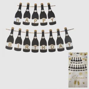 Champagne Shape Happy Birthday Banner