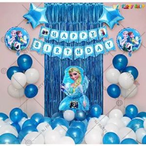 Frozen Theme Birthday Decoration Combo - Blue & White - Set Of 49