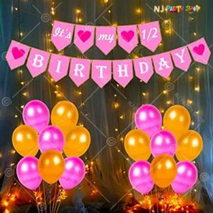 Half Birthday Decoration Combo - Pink & Golden - Set Of 42
