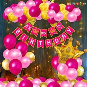 Half Birthday Decoration Combo - Pink & Golden - Set Of 58