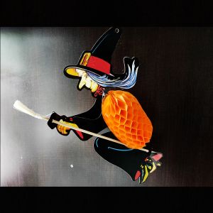 Hanging Witch on the Broom Halloween Paper Decoration