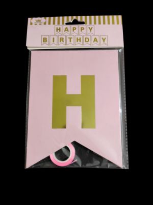 Happy Birthday Banner - Pink & Golden