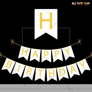 Happy Birthday Banner - White & Golden Embossed Alphabets
