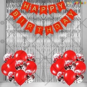 Happy Birthday Decoration - Red & Silver - Set Of 35